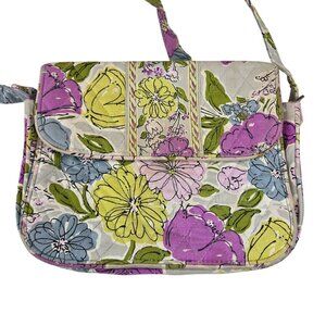 Vera Bradley Floral Watercolor Shoulder Bag Purse Cross Body Gray Purple